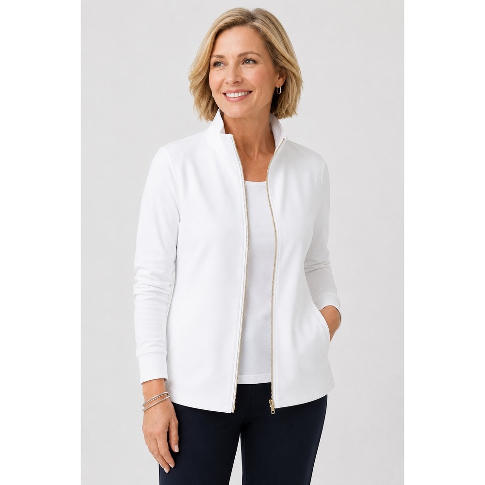 Chico's Weekends Cotton Span Zip Jacket Alabaster White Athleisure 570407306 NEW